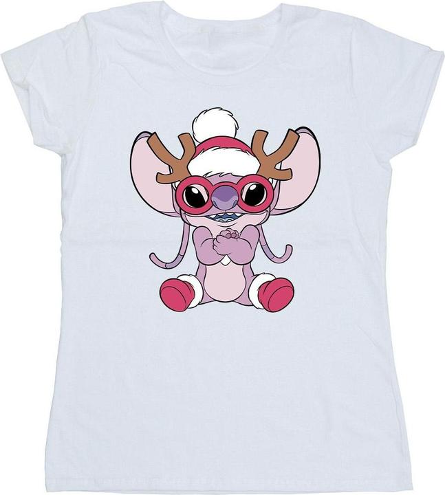 Actual product image Disney Womens/Ladies Lilo & Stitch Angel Reindeer Cotton T-Shirt (XL)