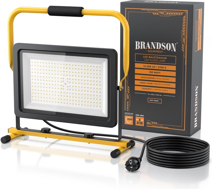 Produktbild Brandson Baustrahler LED, 150 Watt, Warmweiss, Arbeitsscheinwerfer, Bauscheinwerfer, Arbeitsleuchte (12000 lm)