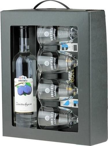 Immagine prodotto Amstutz Manufaktur KAFI-LUTZ completo Brandy Set ZWETSCHGEN incl. 4 bicchieri e cucchiaio / %. (1 x 50 cl)