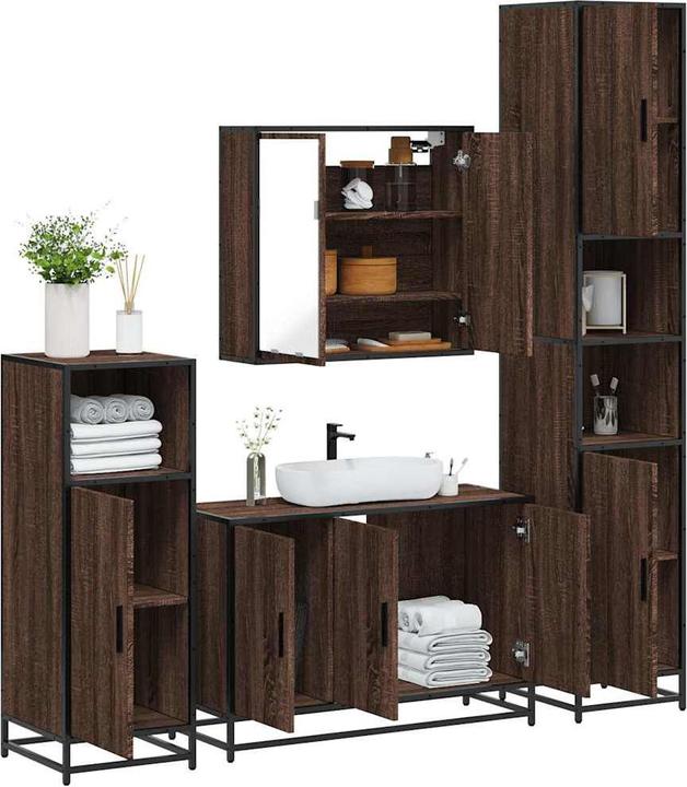 Produktbild VidaXL 4-tlg. Badmöbel-Set Braun Eichen-Optik Holzwerkstoff Badmöbelset