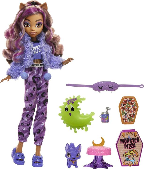 Actual product image Monster High Doll and Pyjama Party Accessory, Clawdeen Wolf, Scary Nice Pyjama Party