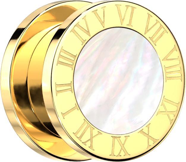 Actual product image Star Piercing Flesh Plug gold plated roman numerals and mother of pearl (without brass, Mineral, Surgical steel 316L)