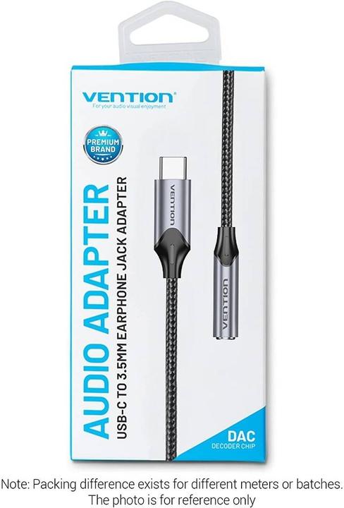 Actual product image Vention USB-C Male to 3.5MM Earphone Jack With DAC Adapter 0.1M Gray Aluminum Alloy Type (0.10 m, Device-specific)