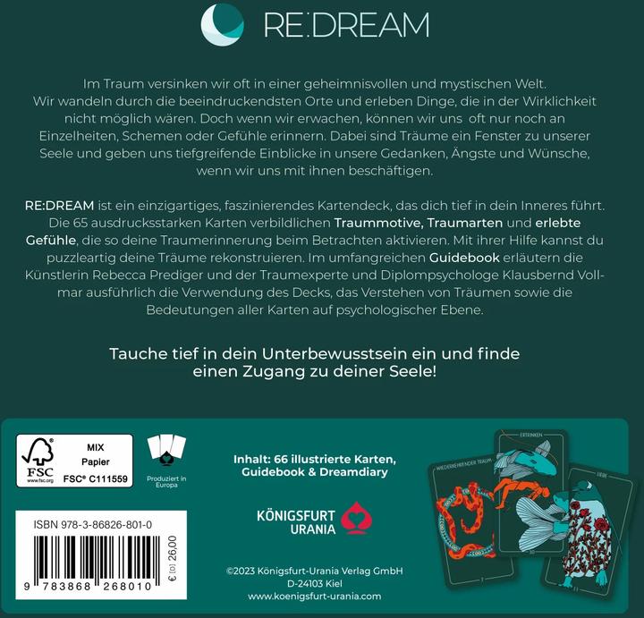 Immagine prodotto RE:DREAM: Verstehe deine Träume - 65 Traumdeutungskarten mit Guidebook (Tedesco, Klausbernd Vollmar, Rebecca Preacher, 2023)