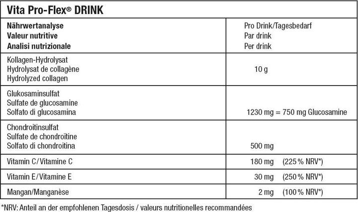 Valori nutrizionali e ingredienti Vita ProFlex DRINK per tendini, legamenti e cartilagini articolari (1 Pezzo/i, Liquido, 560 g)