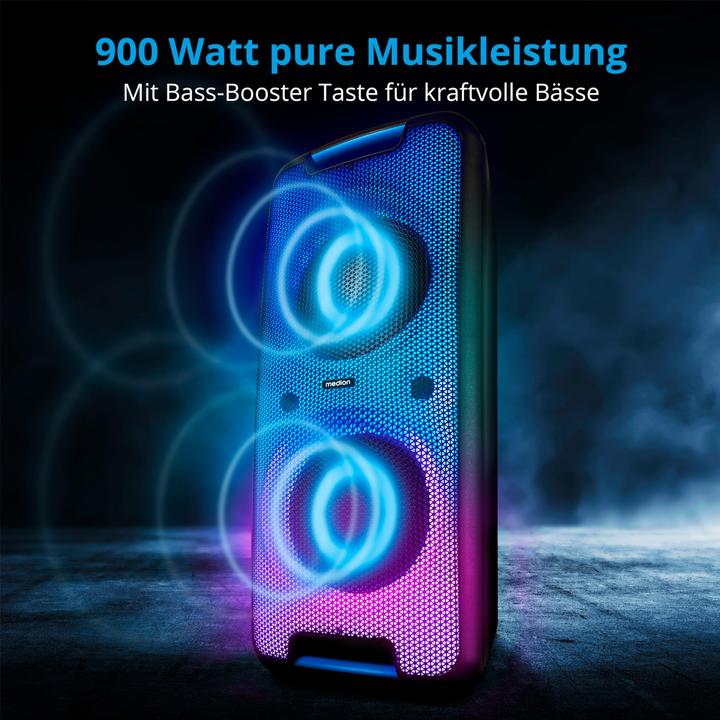 Image du produit Medion P61080 party sound system partyspeakers incl. microfoon, karaoke, oplaadbare batterij, Bluetooth, ec (4 h, Fonctionnement sur secteur)