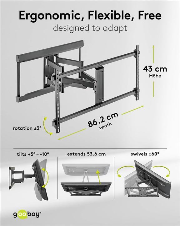 Actual product image Goobay TV wall mount Pro FULLMOTION XL, black (Wall, 90", 60 kg)