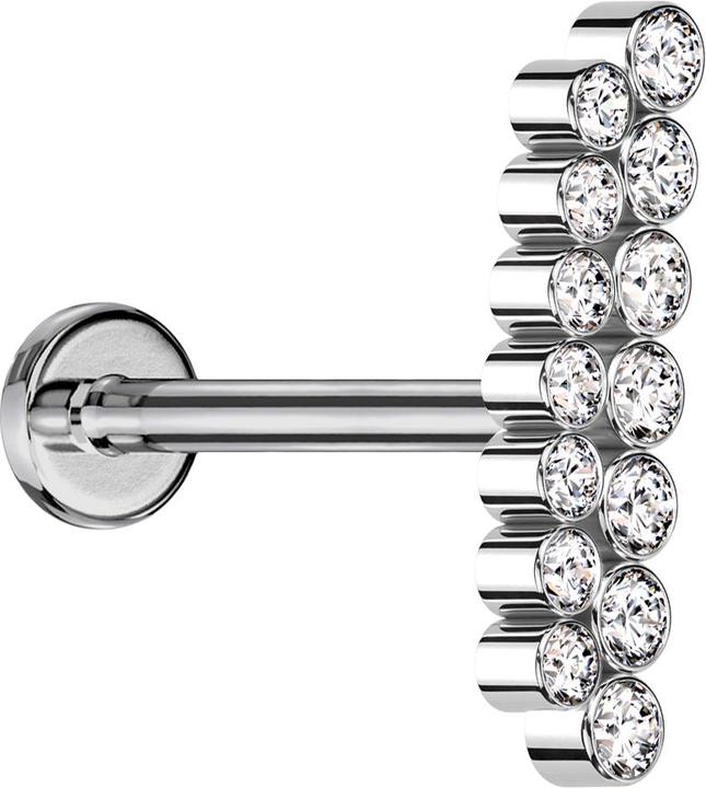 Image du produit Star Piercing Micro Labret femelle argenté double rangée de cristaux droits argentés (sans laiton, Titane G23)
