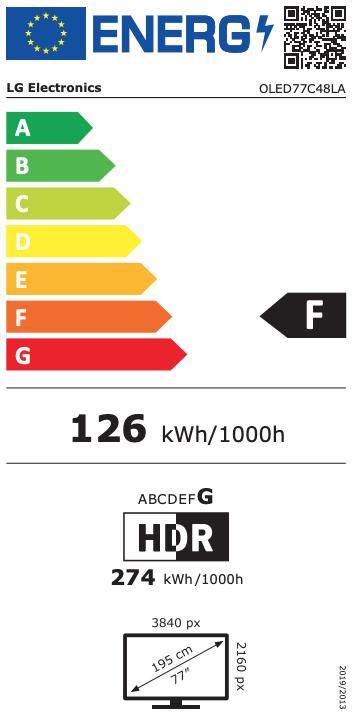 Label énergétique LG OLED77C48LA (77", C4, OLED, 4K, 2024)