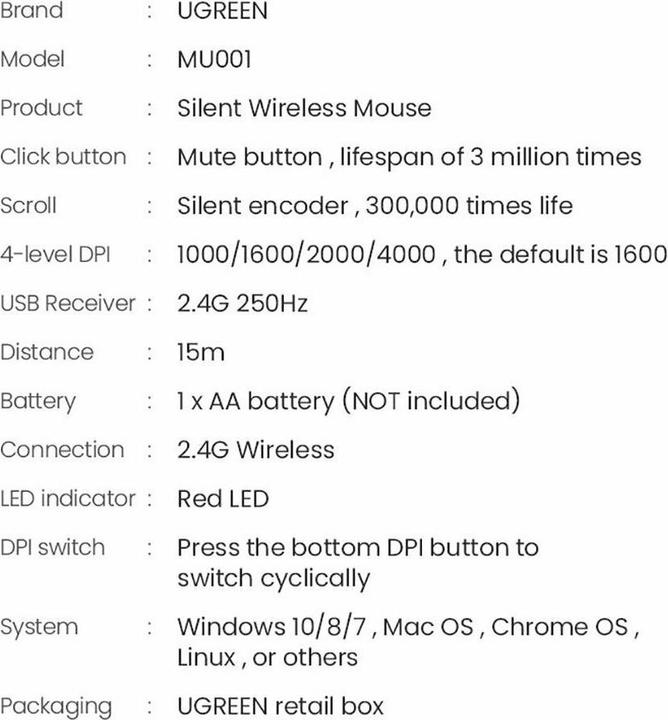 Produktbild Ugreen Wireless Mouse MU001 (Green) (Kabellos)