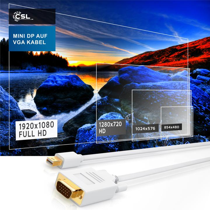 Image du produit CSL Câble vidéo audio mini Displayport vers VGA, adaptateur de moniteur miniDP / compatible Thunderbolt (3 m, DisplayPort, VGA)
