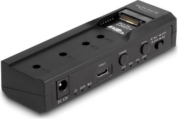 Delock USB Type-C Konverter für 1 x M.2 NVMe SSD + 1 x SATA SSD / HDD mit Klon Funktion