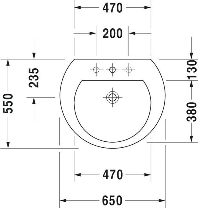 Produktbild Duravit Waschtisch DARLING NEW m ÜL HLB 1 Hahnloch 650x550mm weiss (550 mm, 650 mm)