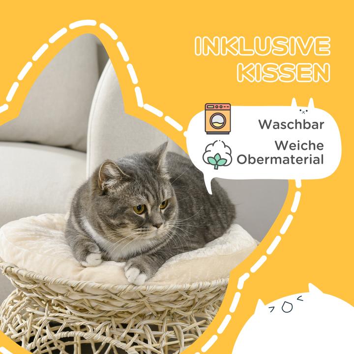 Produktbild PawHut Rattan Katzenkorb mit Kissen (Katze)