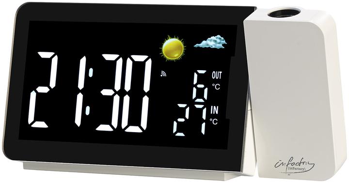Image du produit Infactory Station météo sans fil avec réveil par projection, capteur extérieur, port USB, blanc