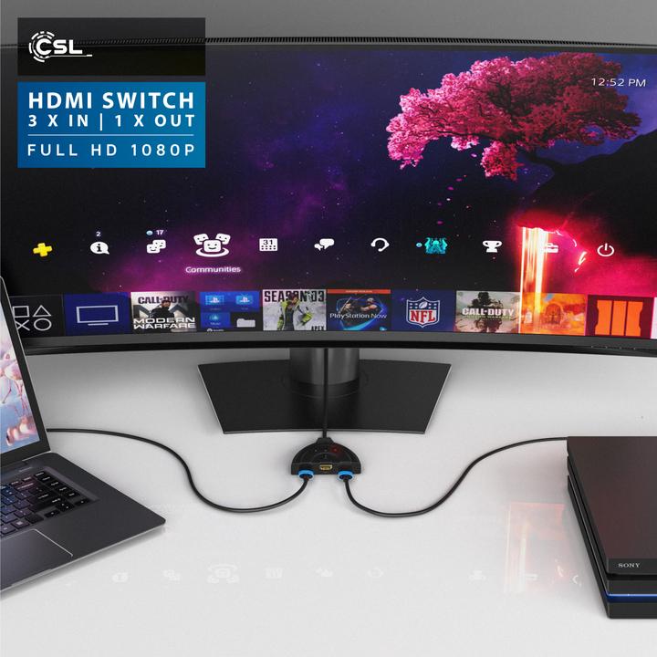 Actual product image CSL 3 Port HDMI Switch Full HD 1080p, automatic switching / 3D / HDCP / CEC