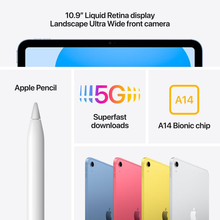 Immagine prodotto Apple iPad 2022 (10. Gen) inkl. Poweradapter (5G, 10.90", 64 GB, Giallo)
