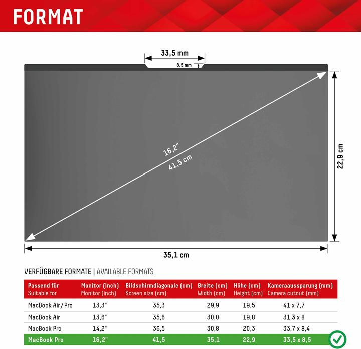 Produktbild Displex Privacy Safe, Laptop Blickschutzfilter (16.20", 16 : 9)