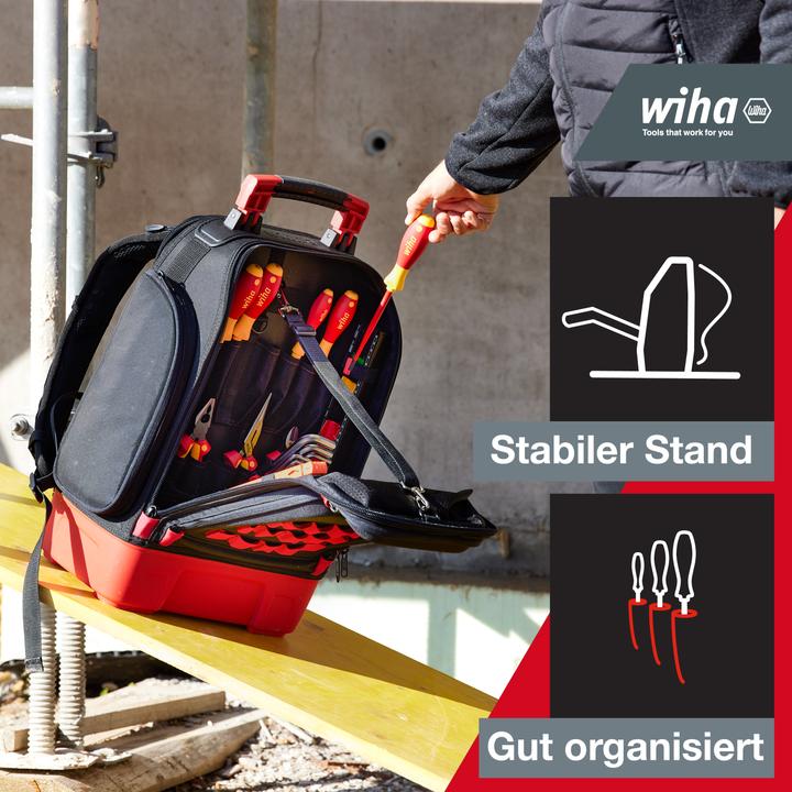 Actual product image Wiha Electrician's tool rucksack 27 pce electrician's basic equipment sturdy stand-up base laptop (28 pieces)
