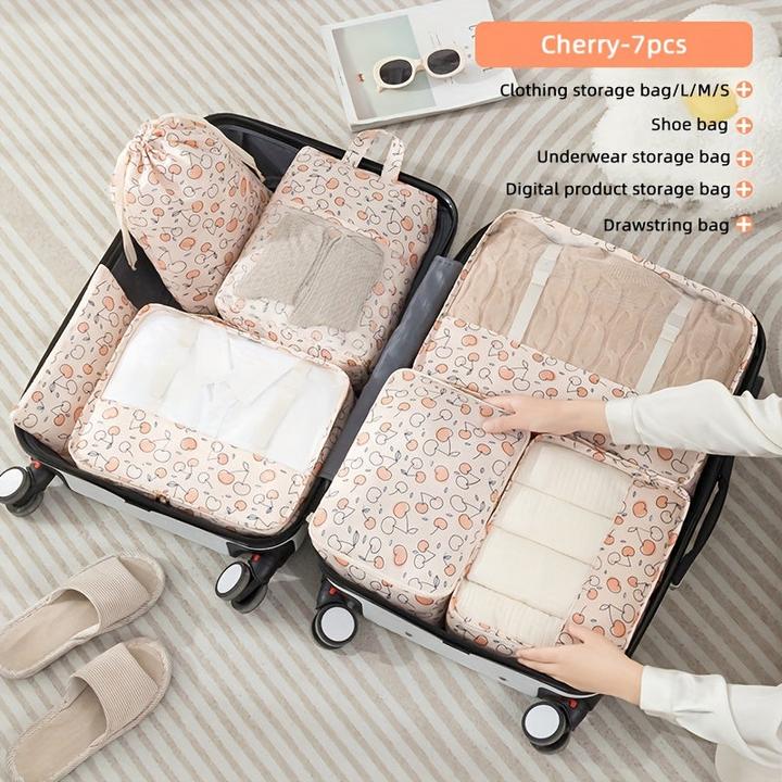 Only-Bags.Store 7 cubes d'emballage de voyage avec impression de fruits, sac de rangement portable en maille pour