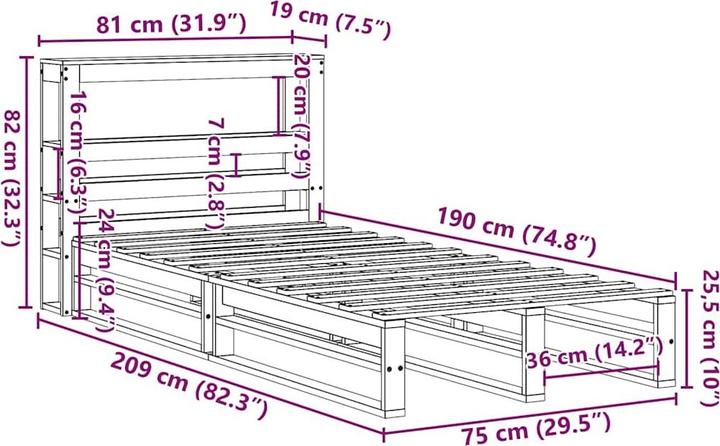 Actual product image VidaXL Solid wood bed Wooden bed Bed pallet bed with headboard 180x200cm pine (180 x 200 cm)