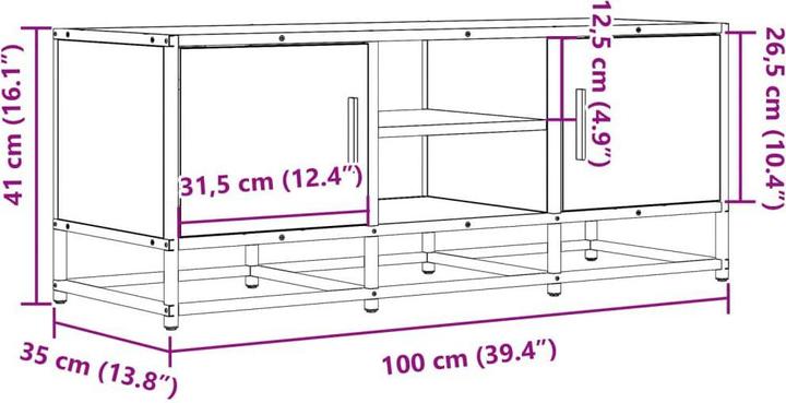 Image du produit VidaXL Armoire TV Lowboard Meuble TV Métal dérivé du bois (100 x 35 x 41 cm)