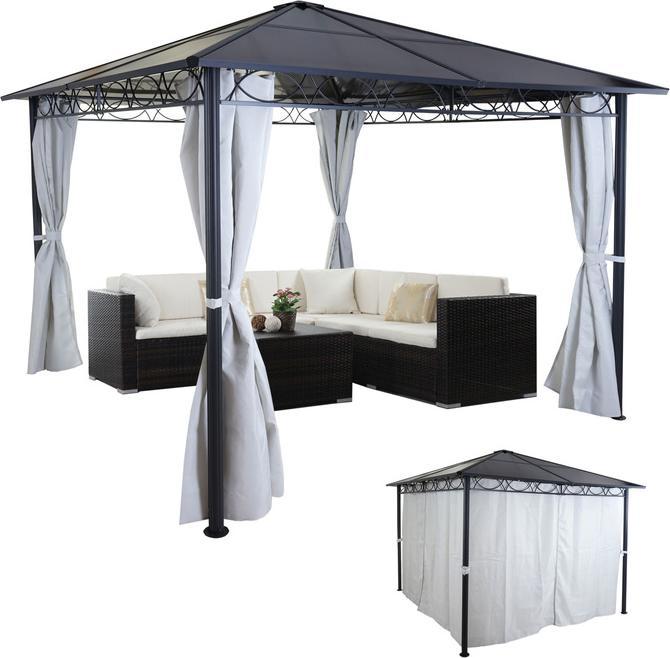 Swisshandel24 Hardtop Pergola Garten Pavillon, Kunststoff-Dach Seitenwand Alu hellgrau 3x3m - 27113 (300 cm, 300 cm)