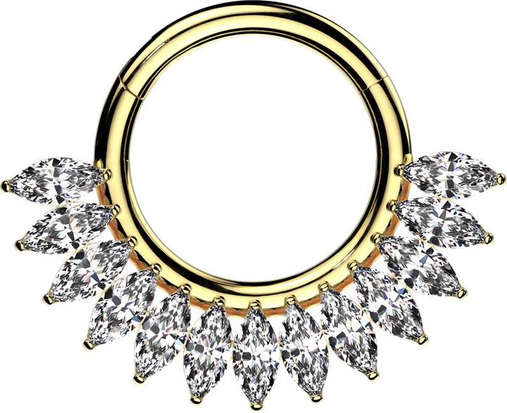 Star Piercing Micro Segmentring klappbar vergoldet halbkreis Ovale Kristalle silber (ohne Messing, Titan G23)