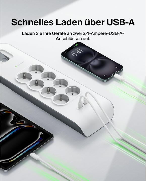 Actual product image Belkin Steckdosenleiste 8-fach 2 Meter Netzkabel BSV804vf2M-V2 (8 x, 2 m)