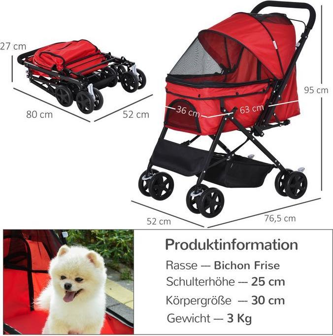 Produktbild Swisshandel24 Hundebuggy Hundewagen Buggy für kleine Hunde und Katzen Haustierwagen Pet Stroller Katzenbuggy Oxfor (Katze, Hund, Faltbar)