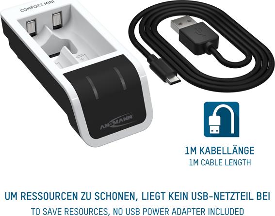 Produktbild Ansmann Comfort Mini Ladegerät inkl. 2 AA Mignon Akkus 2100 mAh (1 Stk., AA, AAA, 800.80 mAh, Akku)