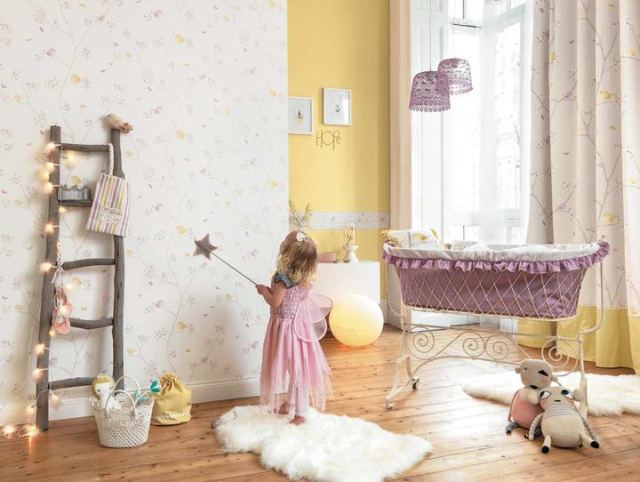 Produktbild Casadeco My Little World Stoff Vögelchen rosa grau