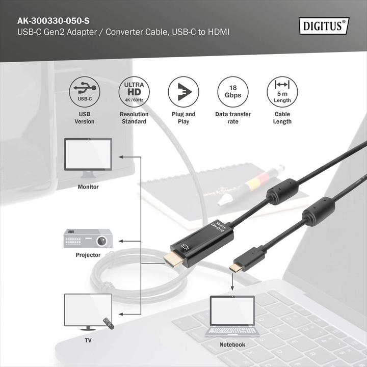Actual product image Digitus USB Typ C — HDMI (Typ A) (5 m, HDMI)