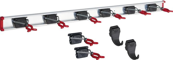 Produktbild Bruns Gerätehalter Set inkl. 8 Halter mit 2 Haken und 1x Schiene Länge 1000 mm