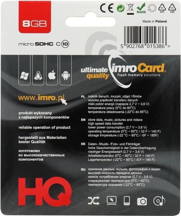 Actual product image IMRO 10/8G Memory Card 8 GB MicroSDHC Class 10 (8 GB, microSDHC, U1, UHS-I)