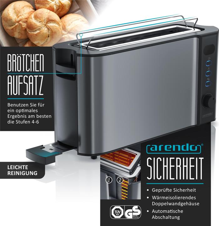 Produktbild Arendo Frühstücks Set, Edelstahl Wasserkocher 1,5l Temperaturwahl & 2 Scheiben Langschlitz Toaster, Grau (1.50 l)