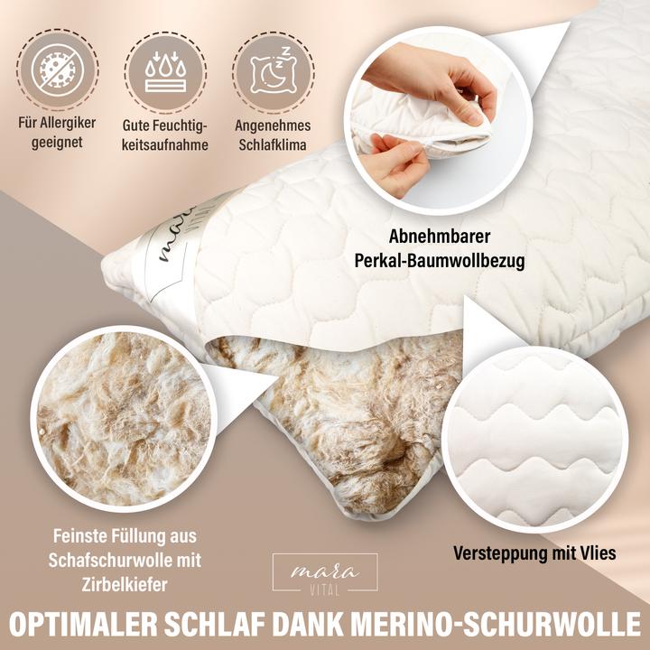 Actual product image Mara Vital Pure new wool pillow (65 x 100 cm)