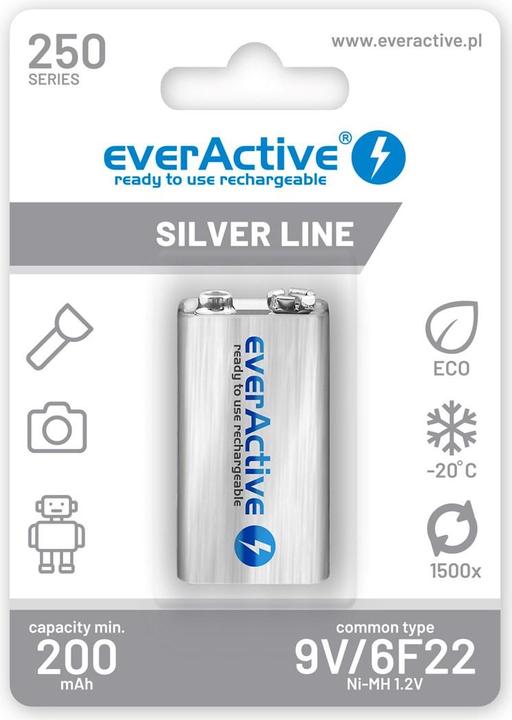 Actual product image Everactive Rechargeable 6F22 9V 250 mAh (1 pcs., 9V Block, 200 mAh)