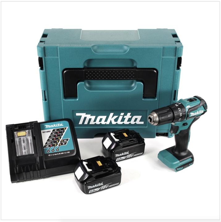 Actual product image Makita DHP 483 RTJ Battery impact drill 18V 40Nm in Makpac + 2x 5.0 Ah battery + charger (Rechargeable battery operated)