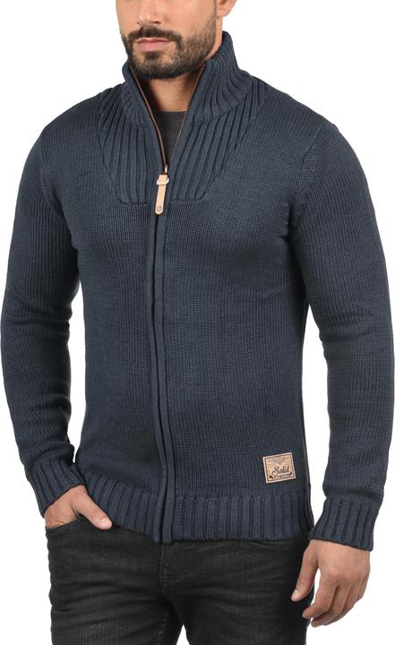 Actual product image Solid Poul Men's Cardigan Chunky Knit Jacket With Funnel Neck (M)