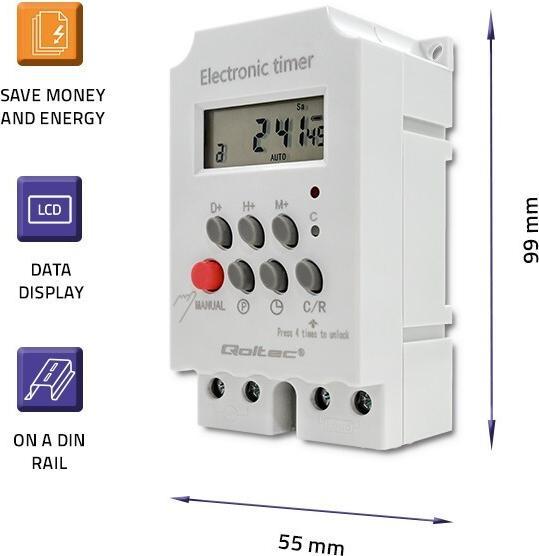 Actual product image Qoltec Elektroniczny programator czasowy PC0629 na szynę DIN | LCD