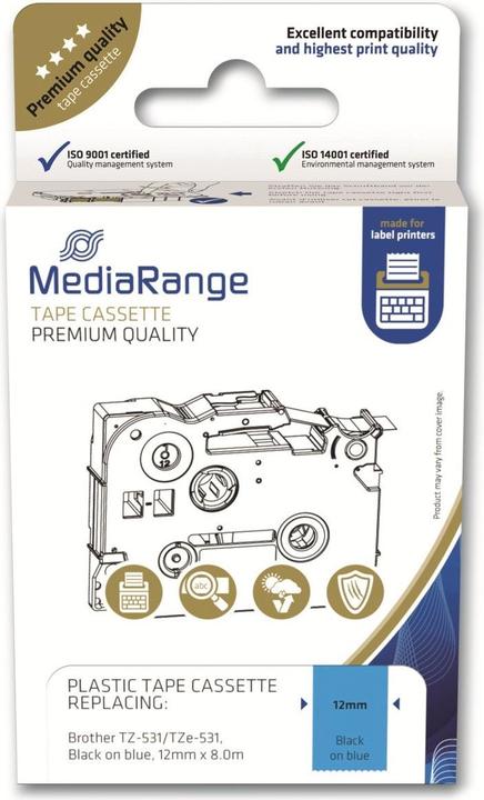 Immagine prodotto MediaRange Cassetta nastro adesivo 12mm nero/blu Brother TZ-531/TZe-531 8m (1.20 cm, Blu)
