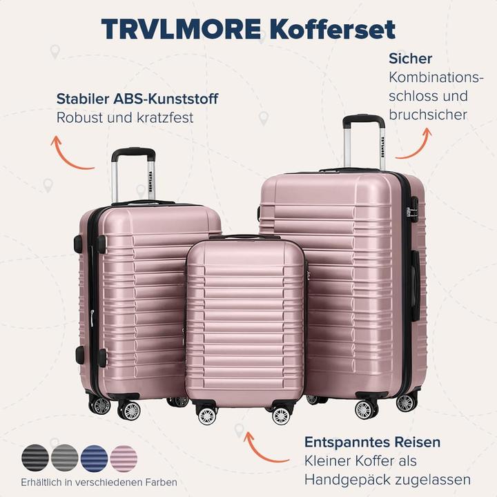 Produktbild Trvlmore 3-teiliges Kofferset (Handgepäck (bis 50l), M (50 - 90l), L (90 - 115l))