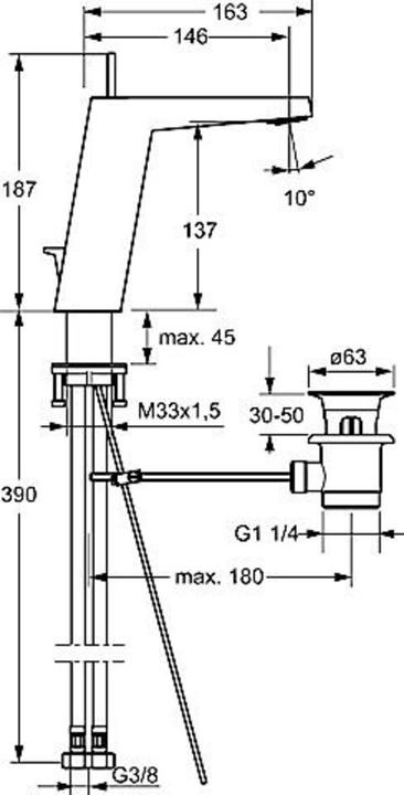 Produktbild Hansa Hansaloft Waschtischarmatur, seitenbedient, mit Ablaufgarnitur, Ausladung: 146 mm, 57552203