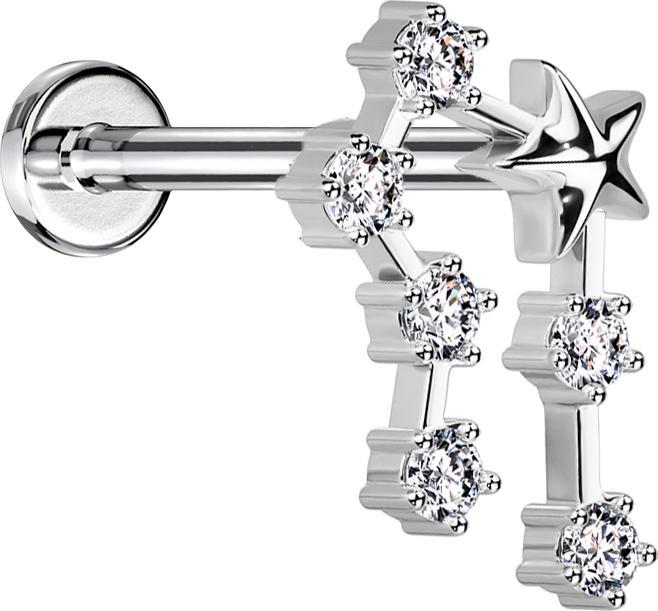 Produktbild Star Piercing Micro Labret Innengewinde silber Sternzeichen Krebs mit Kristallen (Chirurgenstahl 316L, Messing)