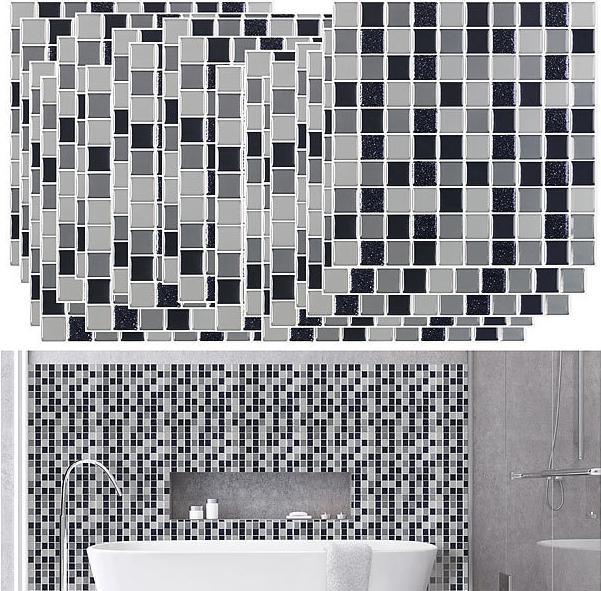 Produktbild Infactory Selbstklebende 3D-Mosaik-Glitzer-Fliesenaufkleber, 26 x 26cm, 15er-Set (25.5 x 25.5 cm)