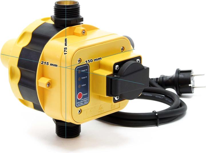 Actual product image Wiltec Pressure Switch EPC-5.1 230V with Socket for Domestic Waterwoks & Pumps with Dry-Run Protection (Domestic water pump)