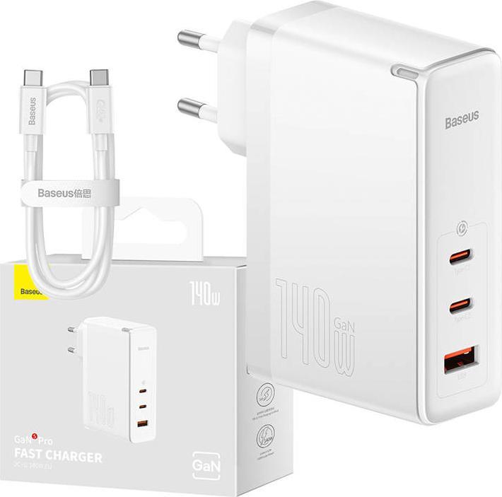 Productafbeelding Baseus GaN5 Pro Snellader 2C+U 140W EU Wit (140 W)