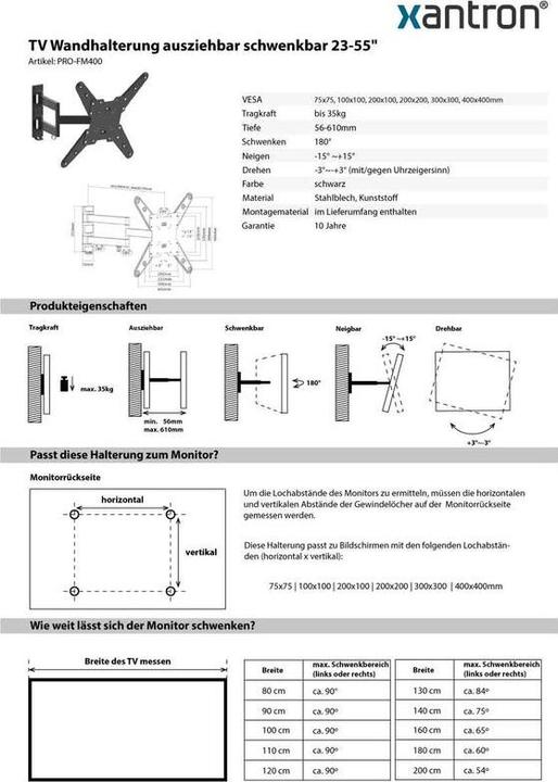 Immagine prodotto Xantron PRO-FM400 (Muro, 55", 35 kg)