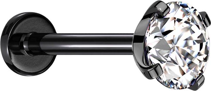 Produktbild Star Piercing Micro Threadless Labret schwarz mit Kristall silber gefasst (Chirurgenstahl 316L, ohne Messing)